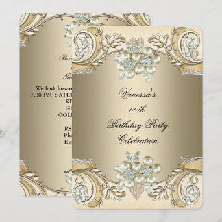 Elegant Birthday Pearl Sepia Coffee Gold Einladung