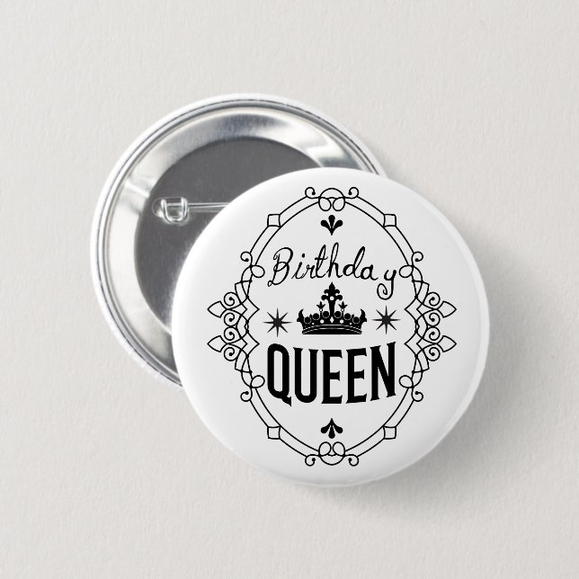 Elegant Birthday Queen Crown Typography White Button (Vorne & Hinten)