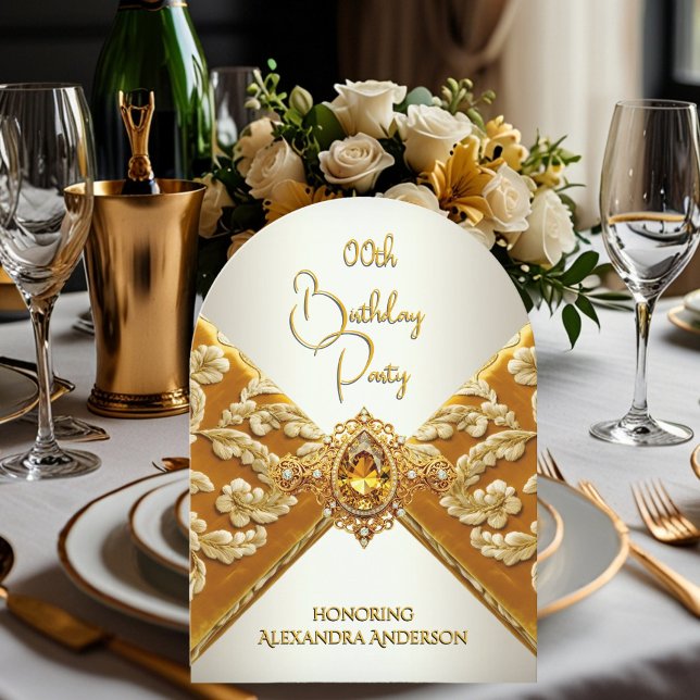 Elegant Birthday Senf Gold Jewel Fabric Einladung (Von Creator hochgeladen)