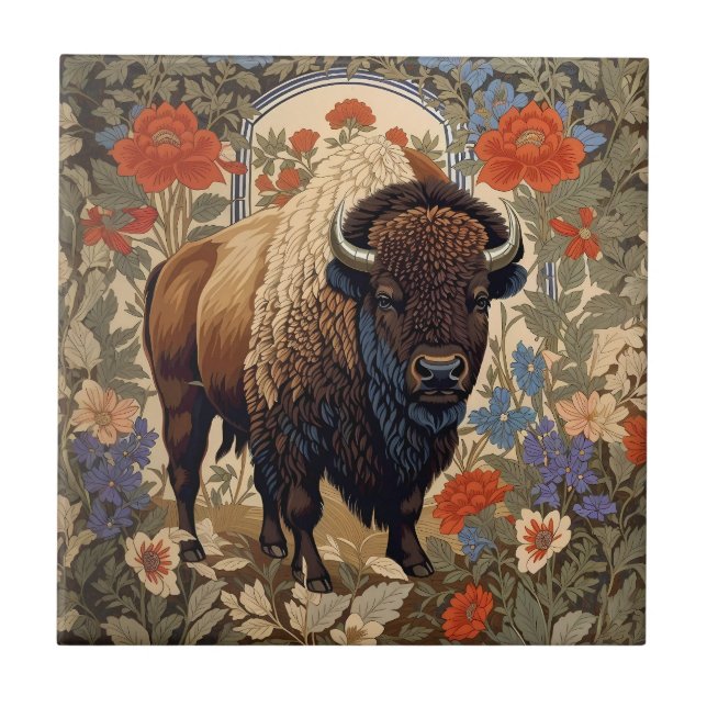 Elegant Bison William Morris Inspiriert Fliese (Vorderseite)