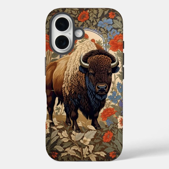 Elegant Bison William Morris Inspiriert iPhone 16 Hülle (Rückseite)