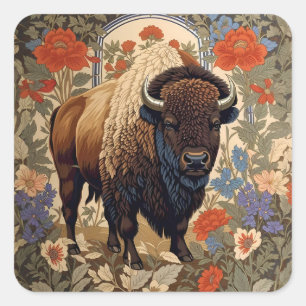 Elegant Bison William Morris Inspiriert Quadratischer Aufkleber