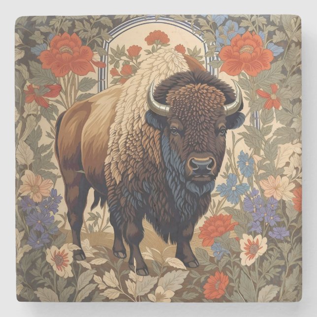 Elegant Bison William Morris Inspiriert Steinuntersetzer (Vorderseite)