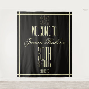 Elegant Black 30. Geburtstag Minimalistisch Wandteppich