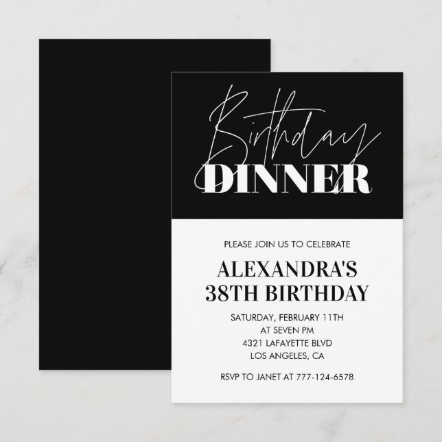 Elegant Black 38. Geburtstag Einladungen Abendesse (Vorne/Hinten)