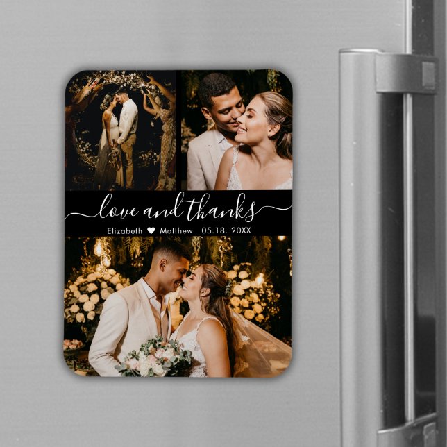 Elegant Black 3 Foto Wedding Danke Magnet (Von Creator hochgeladen)