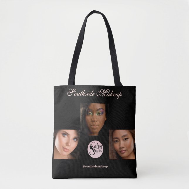 Elegant Black 3 Photo Square Makeup Business  Tasche (Vorderseite)