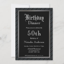 Elegant Black 50. Geburtstag Abendessen Einladung