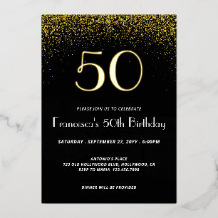 Elégant Black 50e anniversaire Foil Invitation