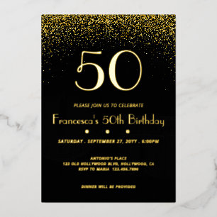 Elégant Black 50e anniversaire Foil Invitation