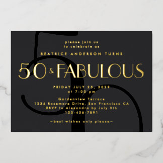 Elegant Black 50th Birthday Party Gold Folieneinladung
