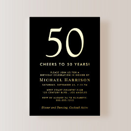 Elegant Black 50th Birthday Party Gold Folieneinladung