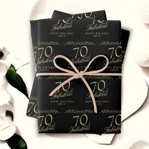 Elegant Black 70 und fabelhaft 70. Geburtstag Geschenkpapier Set