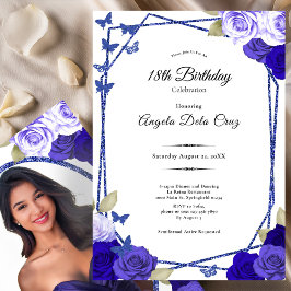 Elegant Black and Blue Roses 18th Birthday Debut Einladung