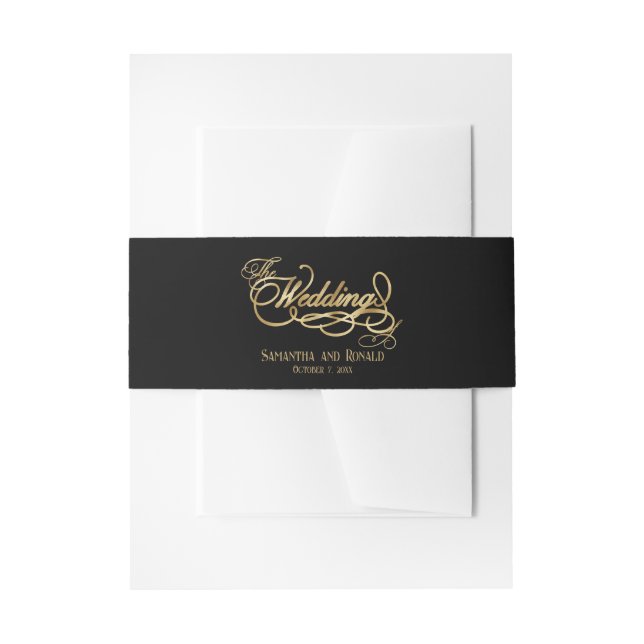 Elegant Black and Faux Gold Calligraphy Wedding Einladungsbanderole (Vorderseite Beispiel)