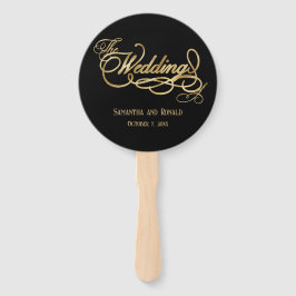 Elegant Black and Faux Gold Calligraphy Wedding Fächer