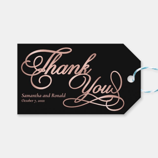 Elegant Black and Faux Rose Gold Calligraphy  Geschenkanhänger (Vorderseite (Horizontal))