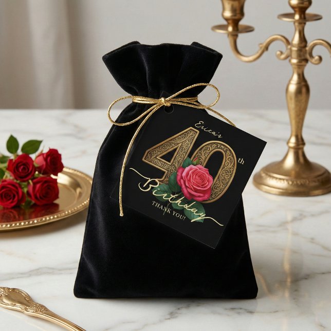 Elegant Black And Gold 40th Birthday Red Rose Geschenkanhänger (Von Creator hochgeladen)