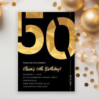 Elegant black and gold 50th Birthday Party Einladung