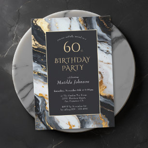 Elégant Black and Gold 60th Birthday Invitation