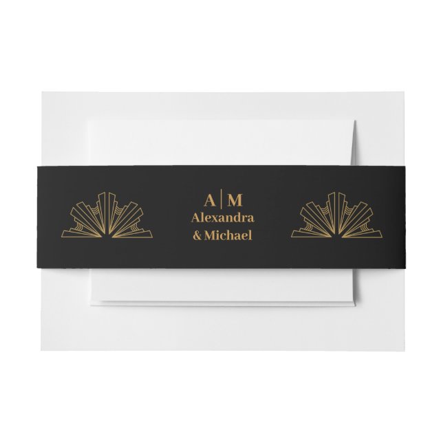 Elegant Black and Gold Art Deco  Wedding Einladungsbanderole (Vorderseite Beispiel)