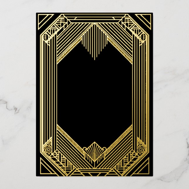 Elegant Black and Gold Art Deco  Wedding Folieneinladung (Vorderseite)