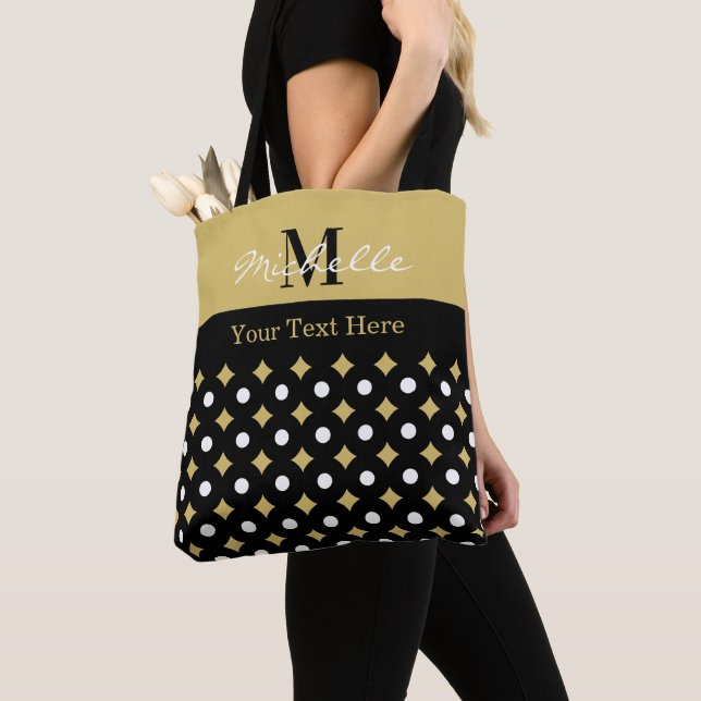Elegant Black And Gold Diamond Pattern Monogrammed Tasche (Von Nahem)