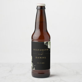 Elegant Black And Gold Floral Greenery Wedding Bierflaschenetikett