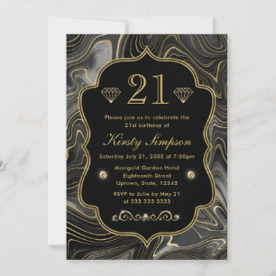 Elegant Black and Gold Geode Strata Geburtstag Einladung