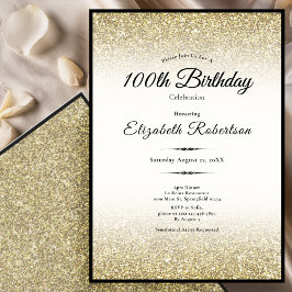 Elegant Black and Gold Glitter 100th Birthday  Einladung