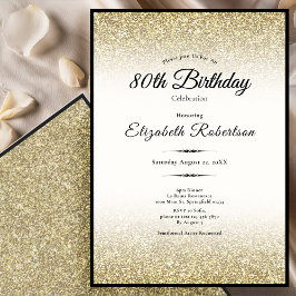 Elegant Black and Gold Glitter 80th Birthday  Einladung