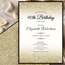 Elegant Black and Gold Glitter 90th Birthday