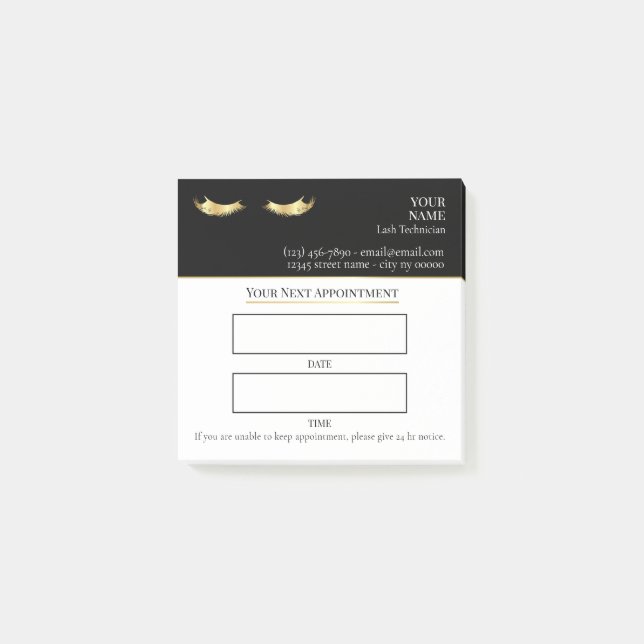 Elegant black and gold Lash appointment Post-it Klebezettel (Vorderseite)