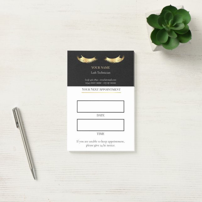 Elegant black and gold Lash appointment Post-it Klebezettel (Büro)
