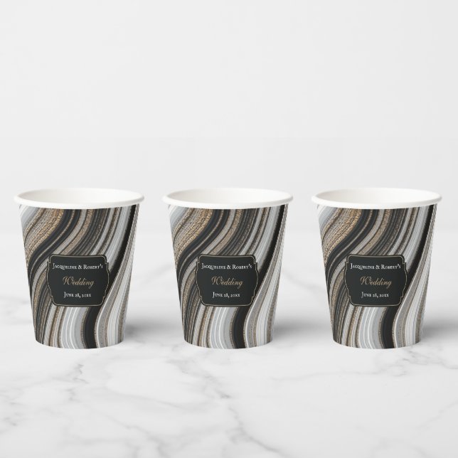 Elegant Black and Gold Marble Wedding Pappbecher (Multi)