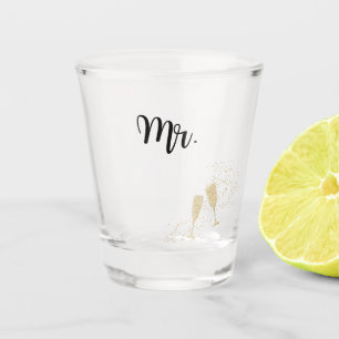 Elegant Black and Gold Mr. and Champagne Flutes Schnapsglas