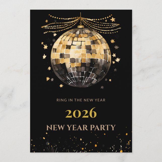 Elegant Black and Gold New Year Invitation Card Einladung (Vorderseite)
