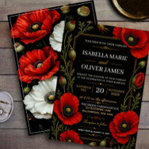Elegant Black and Gold Red Poppy Vintage Floral