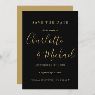 Elegant Black And Gold Script Wedding Save The Date