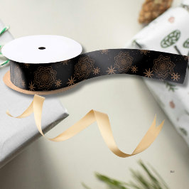 Elegant Black and Gold Star pattern Satinband