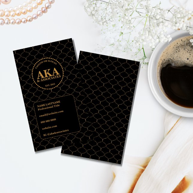 Elegant Black and Gold Trellis Business Monogram Visitenkarte (Von Creator hochgeladen)
