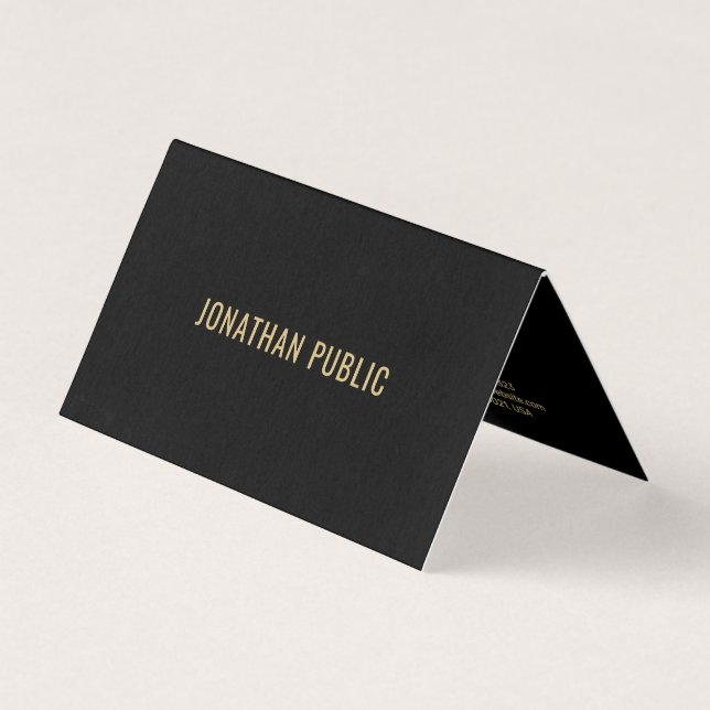 Elegant Black And Gold Trendy Template Folded Visitenkarten (Vorderseite)