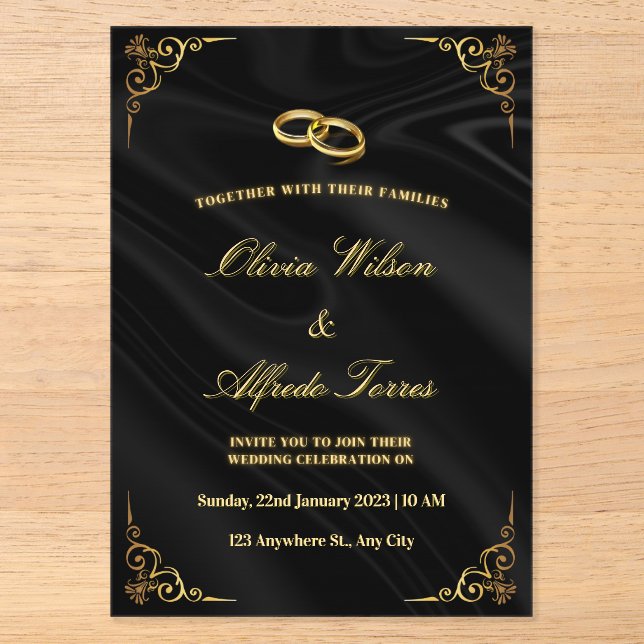 Elegant Black and Gold Wedding Invitation (Recto)