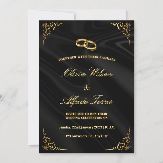 Elegant Black and Gold Wedding Invitation (Devant)
