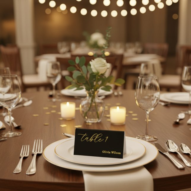 Elegant Black and Gold Wedding Place Card Tischaufsteller (Von Creator hochgeladen)