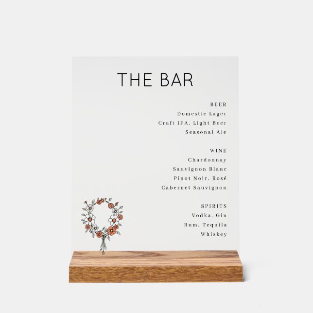 Elegant Black and Orange Floral Bar Menu (Recto)