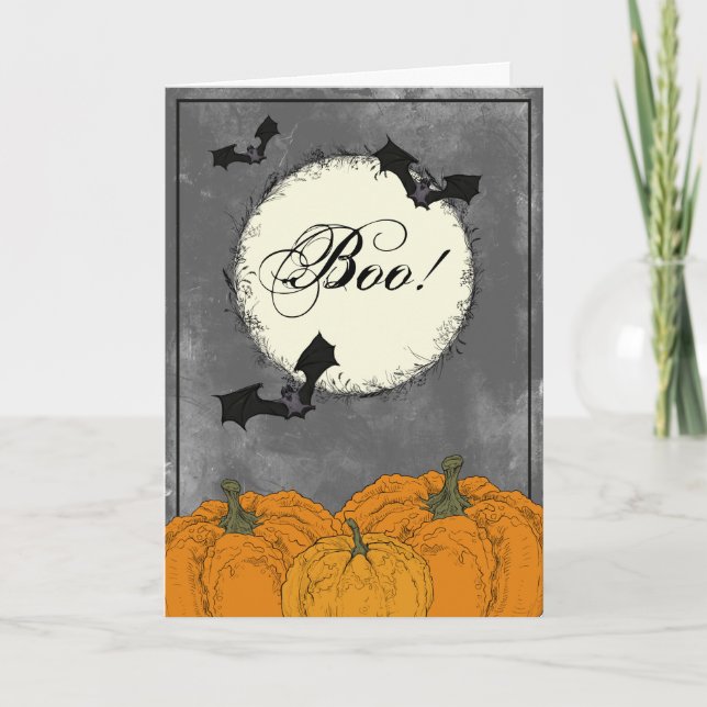 Elegant Black and Orange Halloween Karte (Vorderseite)