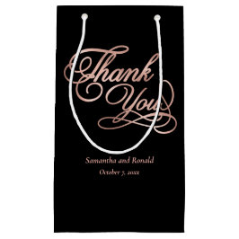 Elegant Black and Rose Gold Calligraphy Thank You Kleine Geschenktüte