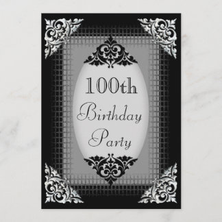 Elegant Black and Silver 100. Geburtstag Einladung