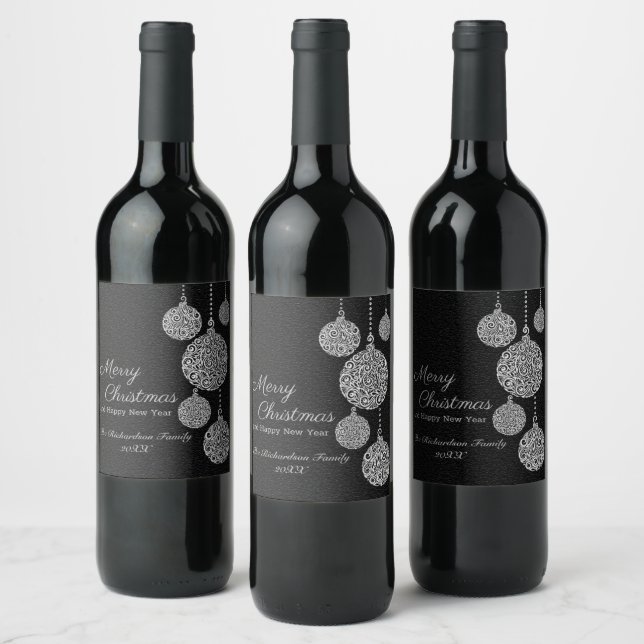 Elegant Black and Silver Christmas Design Weinetikett (Flaschen)